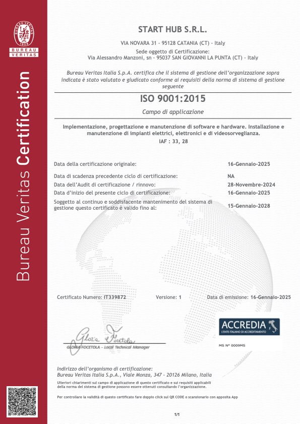 START HUB S.R.L - ISO 9001